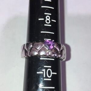 Heart Motif Sterling Silver Ring with Amethyst Gemstone